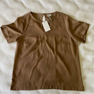 A New Day Women's Short Sleeve Round Neck Satin Blouse, Brown, Size M, NWT